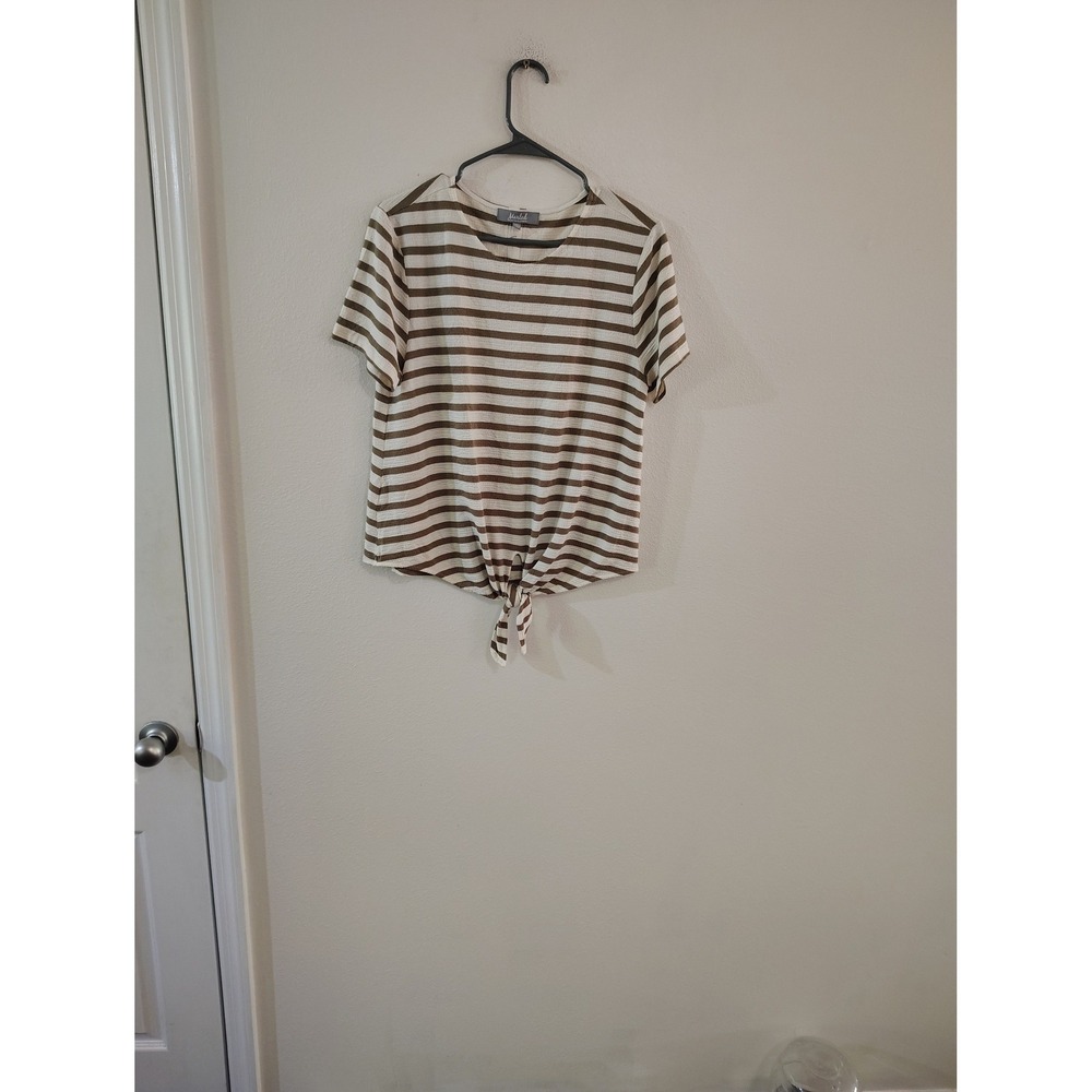Marled‎ Reunited Clothing Women Medium Striped Front Tie Knot Short Sleeve Top